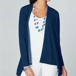 J Jill PureJill Indigo Ocean Wash Draped open Front strech Cardigan Womens Sz XS